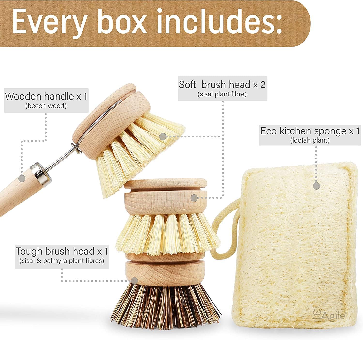 WOODEN DISH BRUSH & SPONGE SET