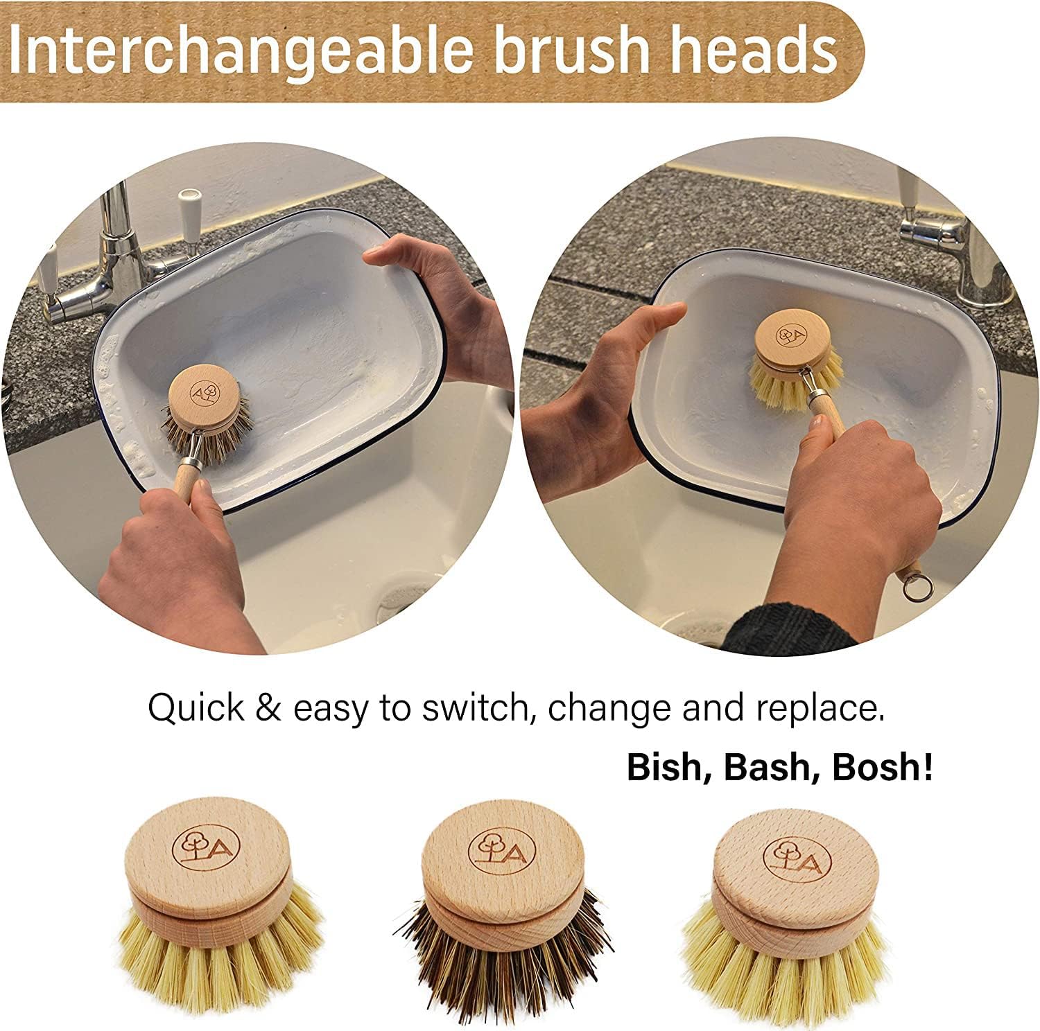 WOODEN DISH BRUSH & SPONGE SET