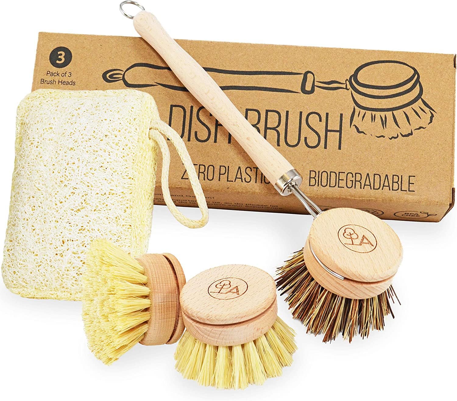 WOODEN DISH BRUSH & SPONGE SET