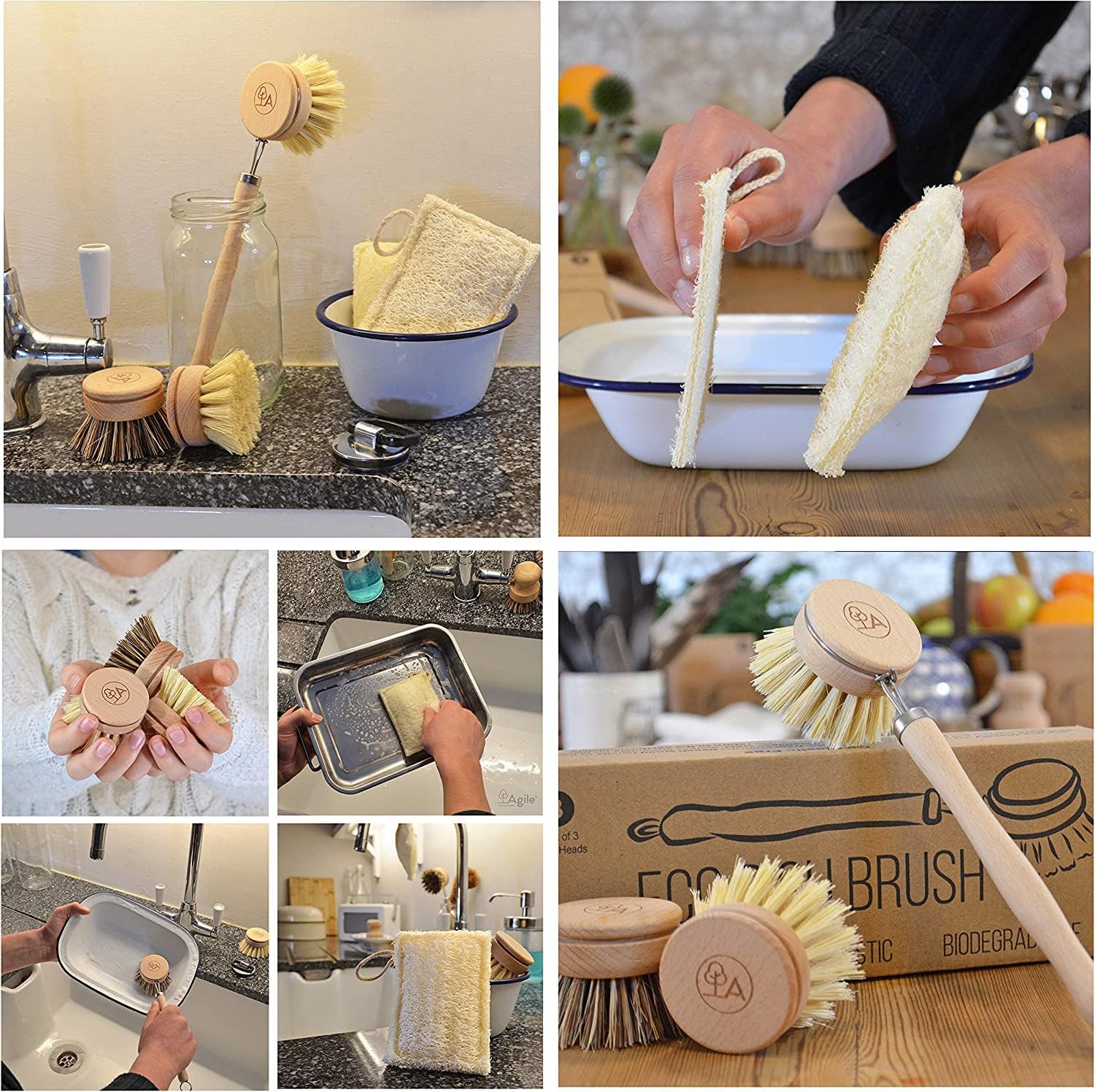 WOODEN DISH BRUSH & SPONGE SET