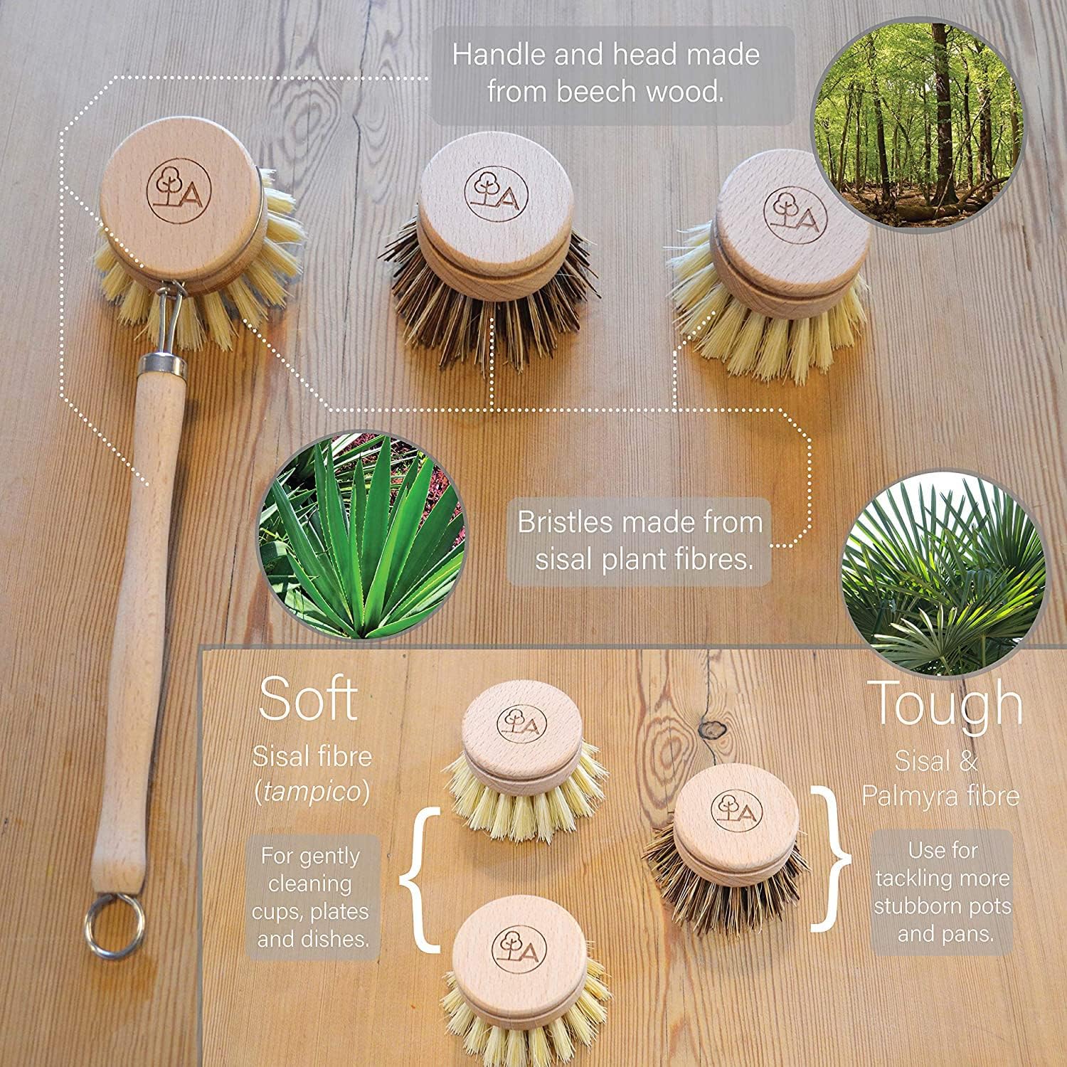 WOODEN DISH BRUSH & SPONGE SET