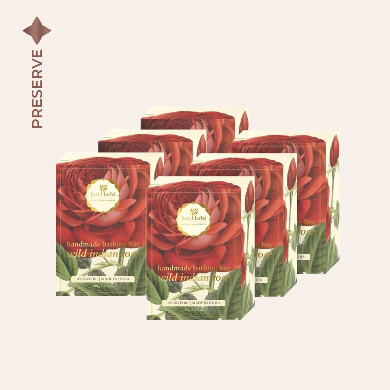 JUST HERB BATH ROSE SOAP SIX PACK 